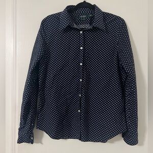 Ralph Lauren Navy Polka Dot Women's Shirt no iron size XL (R129)